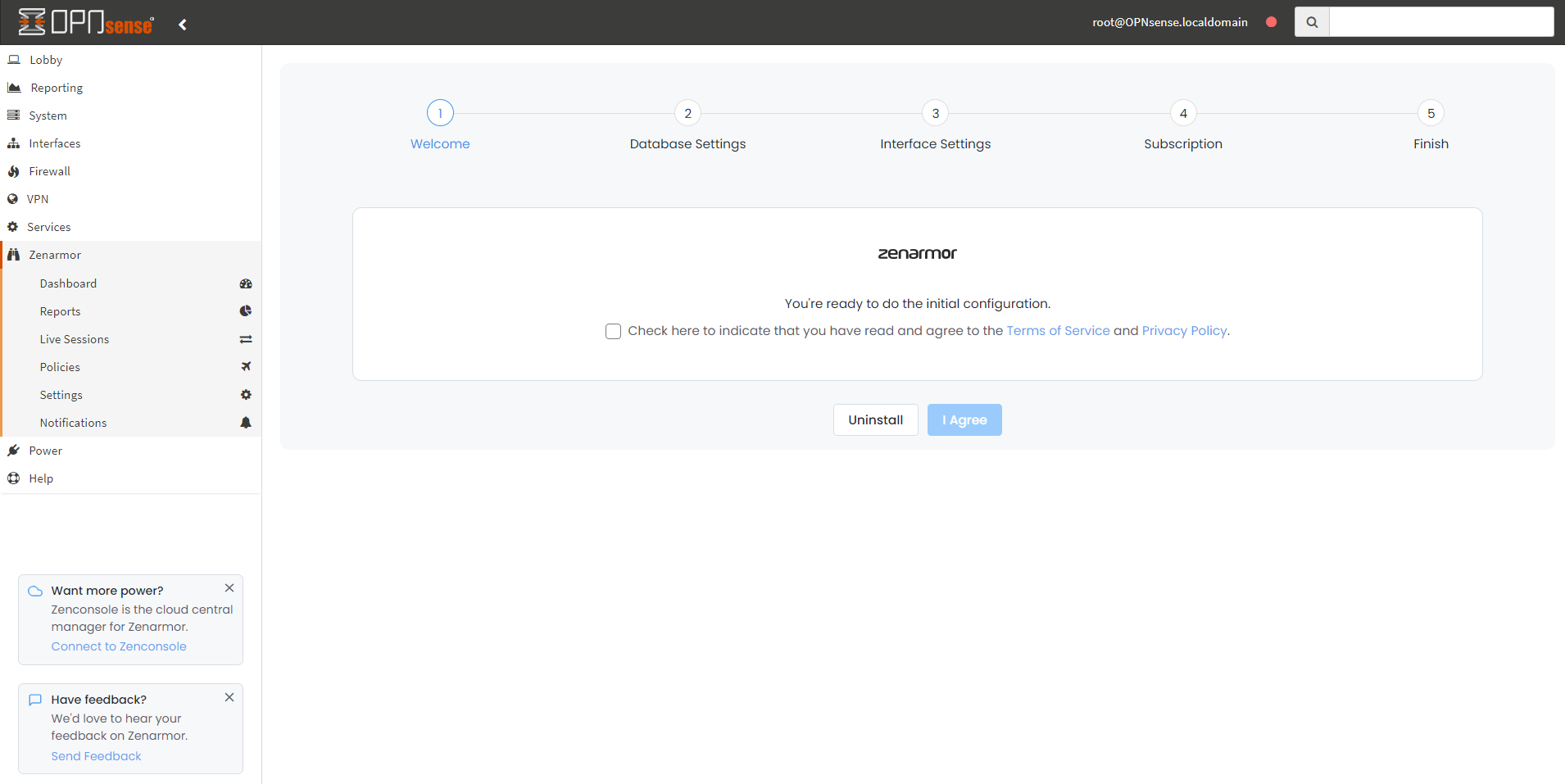 Initial Configuration Wizard for Zenarmor